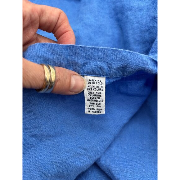 Ralph Lauren Mens Classic Fit Blue Linen Button-Down Shirt With Green Logo Embro - Picture 4 of 6